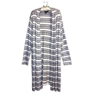 Lane Bryant Women Longline Duster Sweater Plus Size 18 20 Ivory Gray Striped